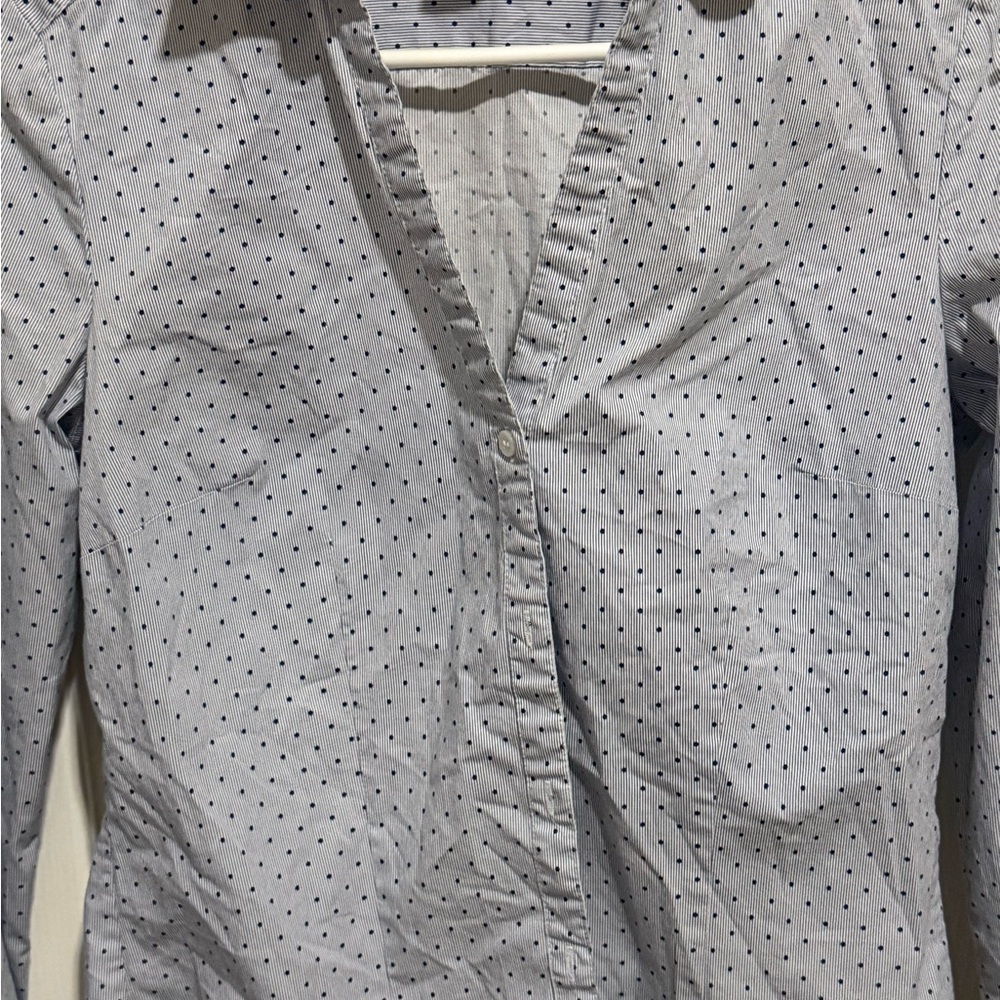 H&M Clean Micro Print Long Sleeve Shirt Elevated Basic Office Wear Workday Ready - Picture 3 of 6